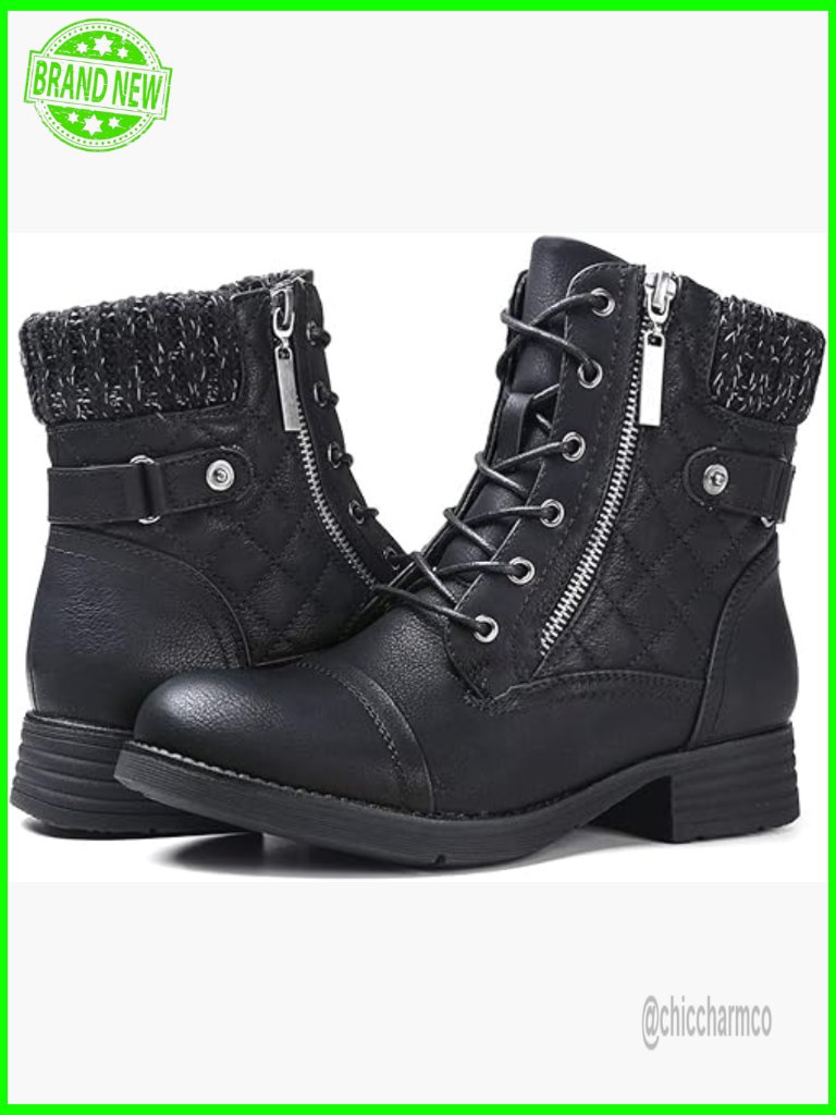 Women's Vegan Leather Lace Up Combat Ankle Booties With Side Zip